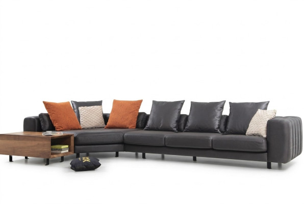 Stūrsofa Stūrgarnitūra L formā Pārklājuma dīvāns Auduma dīvāns Pelēks Dīvāns Galds Couch