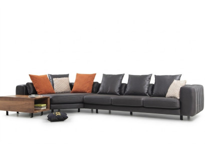 Stūrsofa Stūrgarnitūra L formā Pārklājuma dīvāns Auduma dīvāns Pelēks Dīvāns Galds Couch