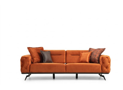 Trīsvietīga oranža dīvāna 3 vietu auduma chesterfield dīvāns