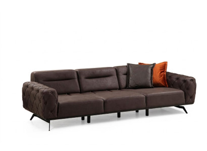 Chesterfield četrvietais dīvāns Brūns dīvāns 4 sēdvietu mīkstais dīvāns auduma dīvāns