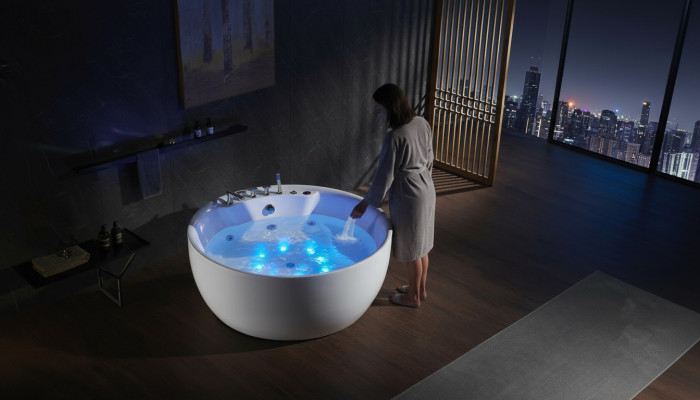 Apļveida vannas baseins burbuļvannas baseins Relaksējošais baseins Spa Balts 150cm, burbuļu masāžas dušas.