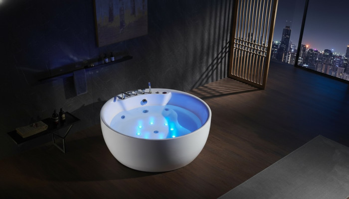 Apļveida vannas baseins burbuļvannas baseins Relaksējošais baseins Spa Balts 150cm, burbuļu masāžas dušas.