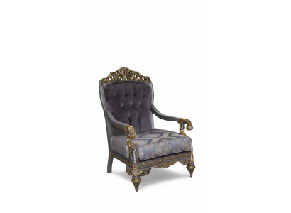 Elegants klasiskais krēsls ar dekoratīvām rakstainīm, kas veidots Chesterfield dizainā.