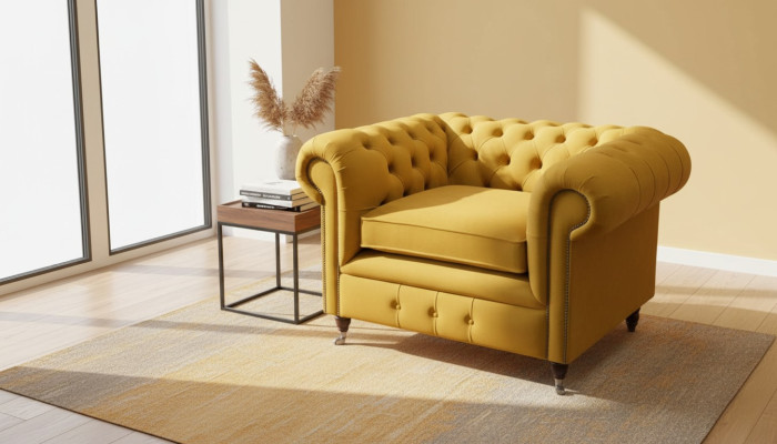 Krēsls dizains Relaksējošs Audums Lounge Luksuss Dzeltenais Polster Sēdēt Chesterfield
