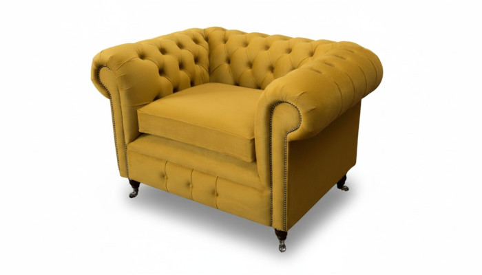 Krēsls dizains Relaksējošs Audums Lounge Luksuss Dzeltenais Polster Sēdēt Chesterfield