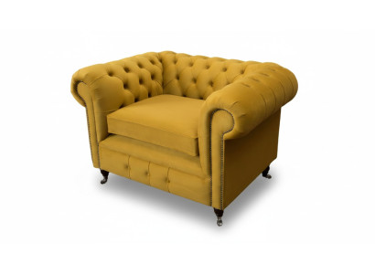 Krēsls dizains Relaksējošs Audums Lounge Luksuss Dzeltenais Polster Sēdēt Chesterfield
