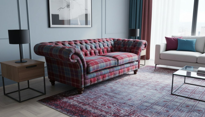 Chesterfield Moderns 3-vietīgais dizaina dīvāns Luxus apdare, auduma materiāls Jauns