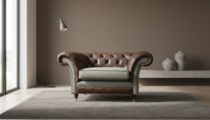 Chesterfield ausklaides krēsls pelēka sofa komplekts krēsls dīvāns ādas dīvāns jauns