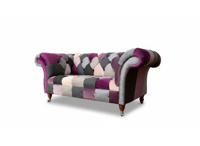 Chesterfield auduma dīvāns ar polsterējumu, dizains 2 vietu auduma dīvāns pelēkā krāsā