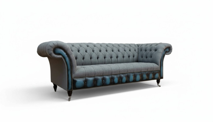 Chesterfield Sofa Pārklāta dizainera dīvāns dīvāns gultā Griestu komplekts trimvietīgais pelēks