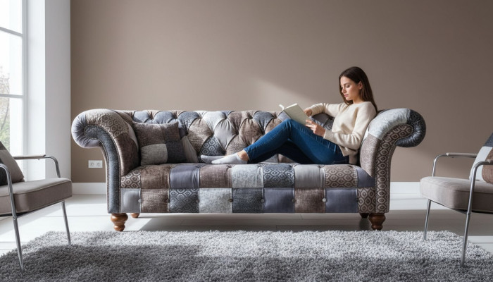 Trīsvietīgais dīvāns Ar Chesterfield polsteri sēdekļiem Audumā Couch Modern Mēbelēs Jauns