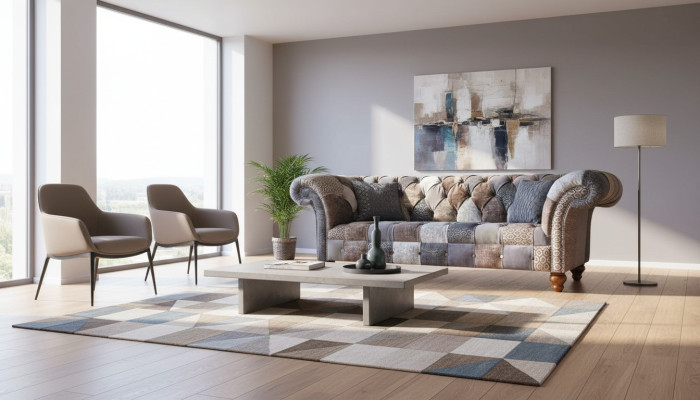 Trīsvietīgais dīvāns Ar Chesterfield polsteri sēdekļiem Audumā Couch Modern Mēbelēs Jauns
