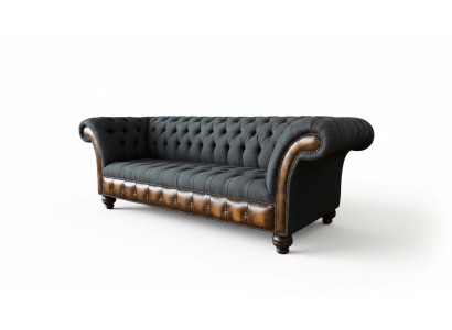 Dizainas Melna sofa 3-vietīga Chesterfield auduma dīvāns Dīvāns Polster New