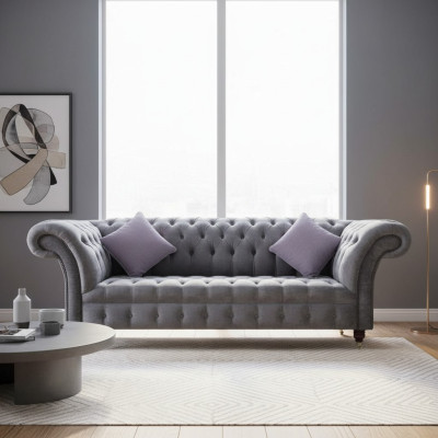 Dīvāns Chesterfield ar 3 sēdvietām, auduma pārklājums, mīksta sēdvieta, jauns.