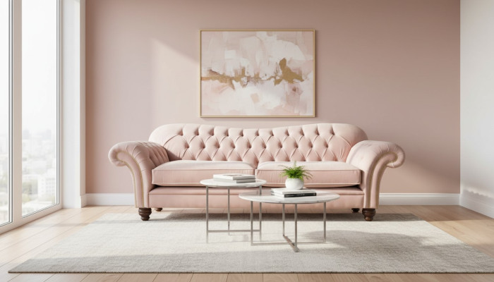 Sofa ar trim vietām Chesterfield Couch Sēdēt Esošais audums Rozā Polster