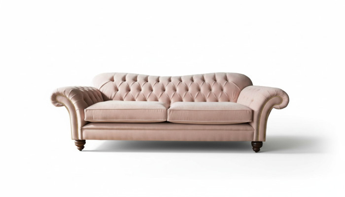 Sofa ar trim vietām Chesterfield Couch Sēdēt Esošais audums Rozā Polster