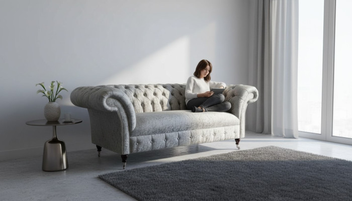 Chesterfield dizaina dīvāns gultas 2 vietas polster sērijā pelēka dīvāni dīvāni jauni