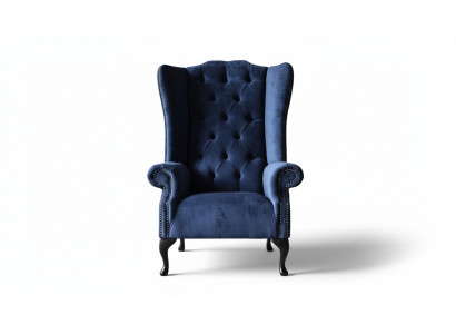 Chesterfield dizaina krēsla luksusa zils auduma dīvāns ausu krēsla.RowCount