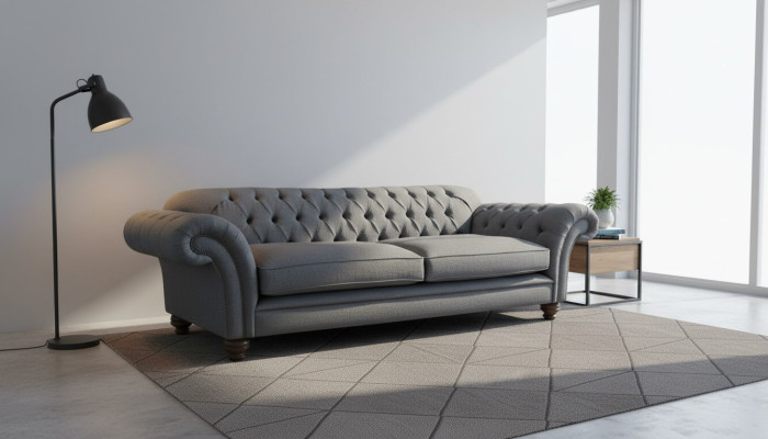 Dīvāns Luksuss Tekstils Chesterfield Dīvāns Dīvāni Polster 3 vietās Pelēks dizains