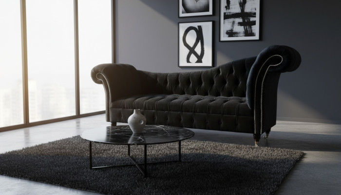 Sofa Luxus Tekstils Chesterfield Dīvāns Pamatne 3 Vieta Komplektācija Zila Samts