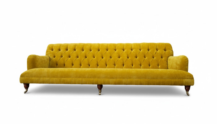 Dizaina Chesterfield Chesterfield tekstila Dzeltena 5 vietas dīvāns ar polsteri, jauns