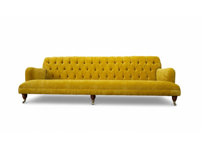 Dizaina Chesterfield Chesterfield tekstila Dzeltena 5 vietas dīvāns ar polsteri, jauns