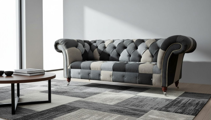 Moderns trīsvietīgs dīvāns "Chesterfield" stilā luksusa mājoklim