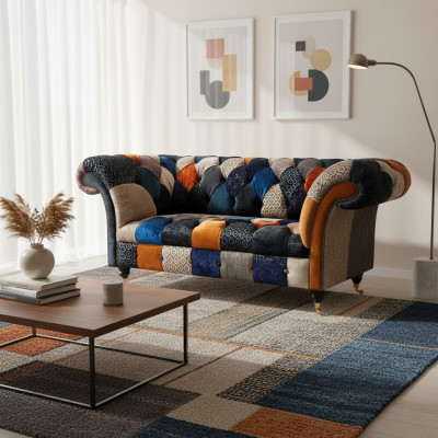 Sofas sēžas audums dizains trīsvietīgs luksusa česterfīldas mēbeles daudzkrāsains