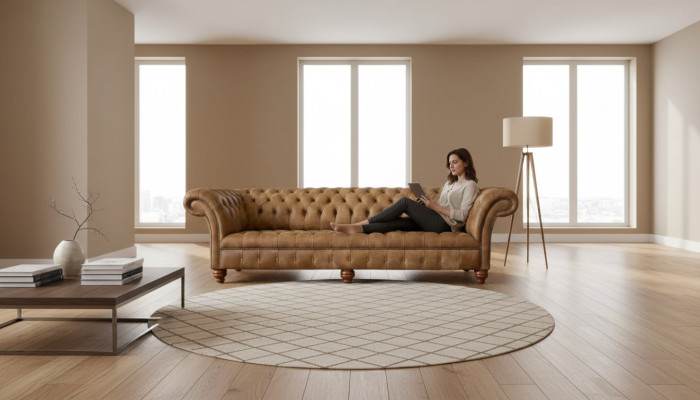 Dīvāns 4 vietām Chesterfield pārklājs dzīvojamā istaba dizains luksus koks jauns