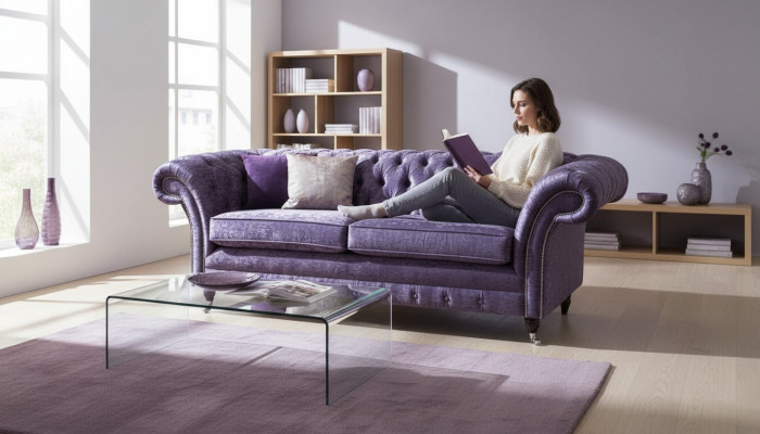 Chesterfield trīsvietīgā sofa 3 vietām dzīvojamā istaba Sofa lillā krāsā Cilpa