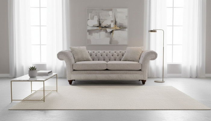 Mūsdienu trimvietīgā dizaina auduma ādas dīvāns 3-vietīgs dzīvojamā istabas dīvāns Chesterfield Beige