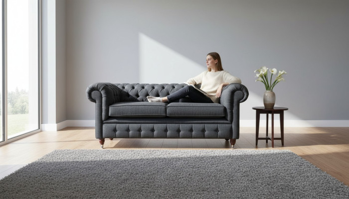 Chesterfield Dīvāns Polster Mēbeles Divvietīgais Dīvāns Dīvāni Audums Pelēks
