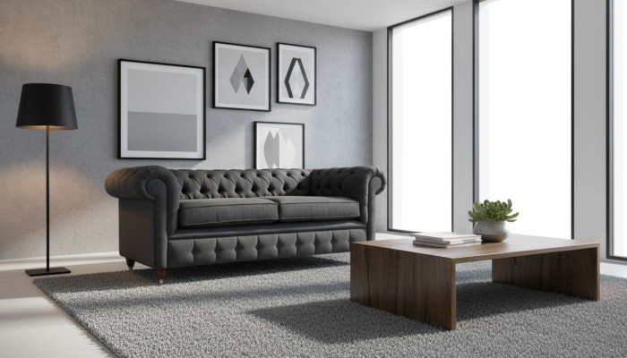 Chesterfield Dīvāns Polster Mēbeles Divvietīgais Dīvāns Dīvāni Audums Pelēks