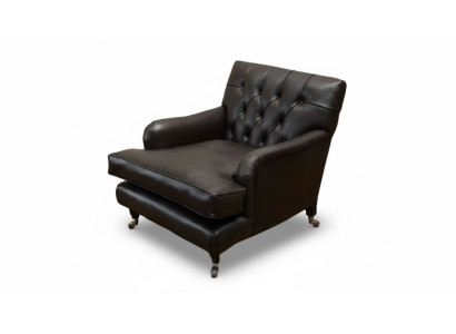Dizainera krēsls 1-vietīgs brūns ādas un tekstila dīvāns Chesterfield stila