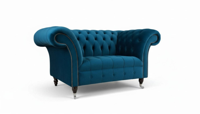Chesterfield krēsla dizaina pārklāta sofa dīvāns zils tekstila mēbeles