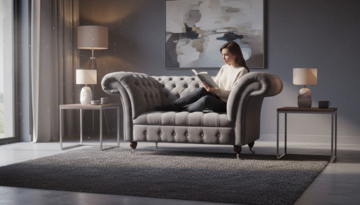 Chesterfield Dīvāns 1.5 Sēdvietas Dīvāns Pārklājuma Dizaina Dīvāni Sēdeklis Pārklājums Pelēks