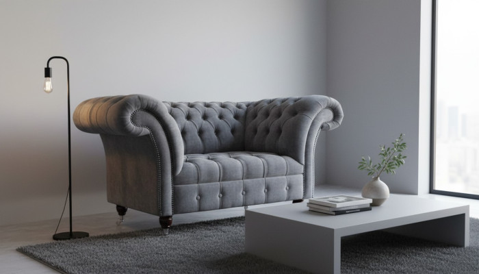 Chesterfield Dīvāns 1.5 Sēdvietas Dīvāns Pārklājuma Dizaina Dīvāni Sēdeklis Pārklājums Pelēks