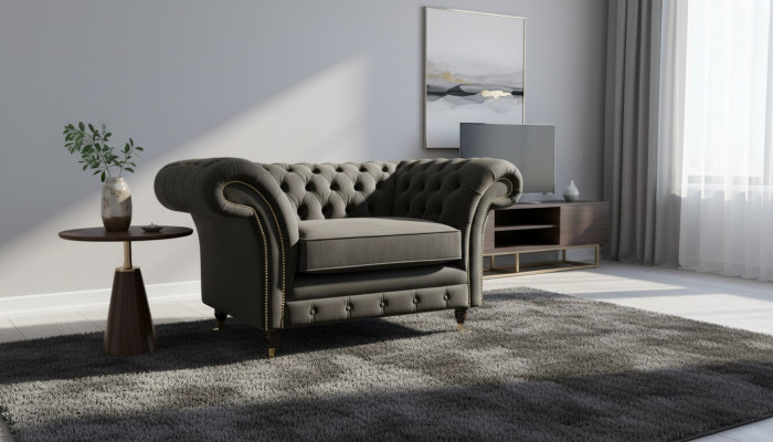 Chesterfield krēsla Lounge melna dīvāns kanapē polster moderns audums jauns