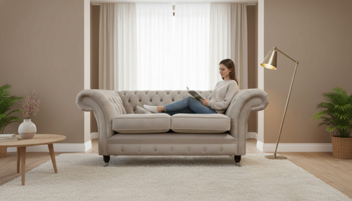 Chesterfield Tekstila mēbeļu dīvāns Design Luxus Couch Auduma dīvāni 2 Sēdvietas