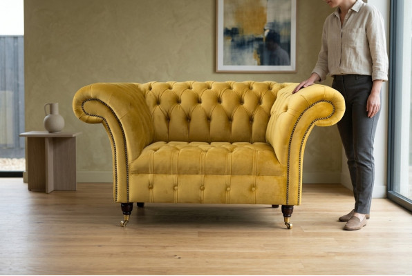 Chesterfield dzeltenais krēsls dīvāns polsteris luksusa auduma dizains dīvāni jaunais
