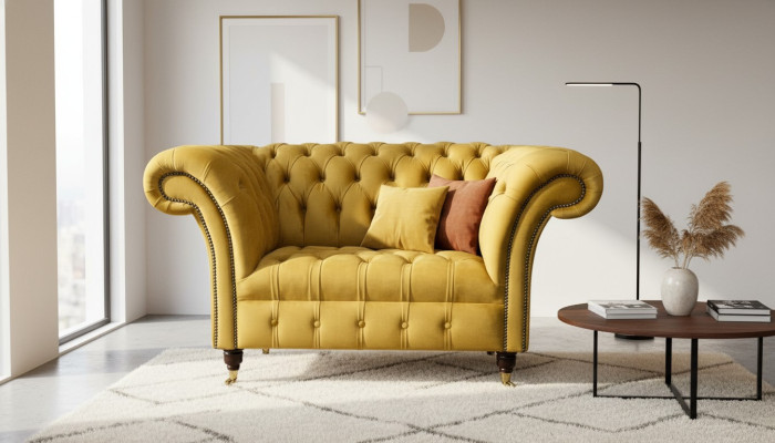 Chesterfield dzeltenais krēsls dīvāns polsteris luksusa auduma dizains dīvāni jaunais