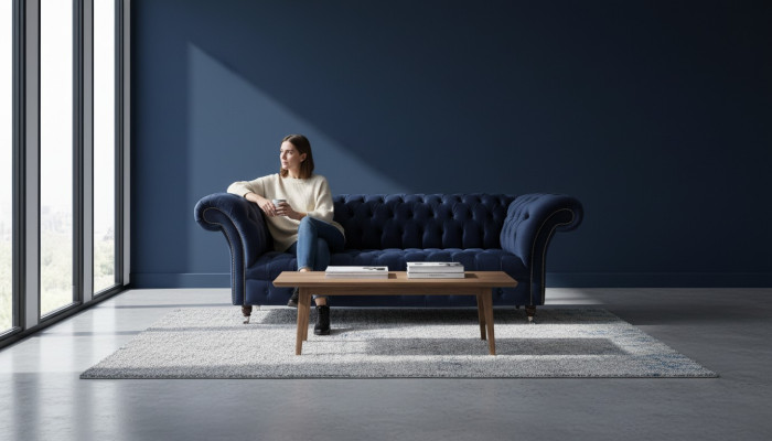 Luksusa divdeva zila auduma krēslsofa Stil Couch dīvāni Couchen mēbeles