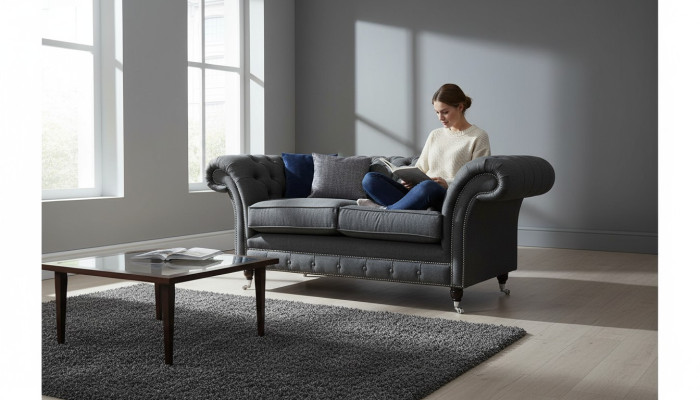 Chesterfield dīvāns 2 sēdvietas dīvāns pārklāšanās auduma dīvāns pelēks tekstils jauns