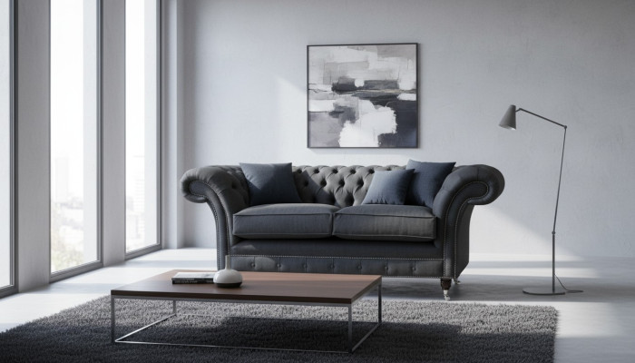 Chesterfield dīvāns 2 sēdvietas dīvāns pārklāšanās auduma dīvāns pelēks tekstils jauns
