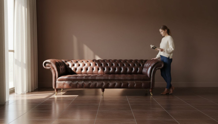 Dīvāns Chesterfield Dīvāns Polsterējums Sēdeklis Āda Dīvāni Brūns Dizaineris