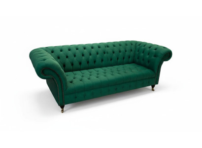 Trīsvietīgā sofa 3 sēdvietas Luksusa sēžamvieta Modernas dīvāni Zaļš audums Česterfīldas stilā