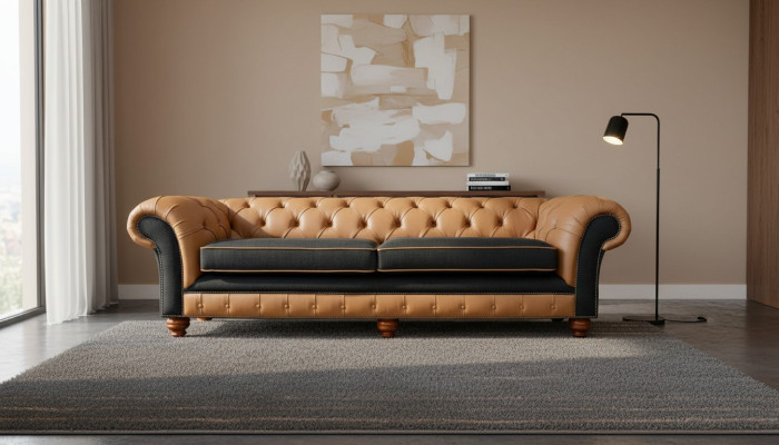 Stilīga 4-vietīga viesistaba dīvāns Arhitekta dīvāns Big Chesterfield ādas audums Jauni