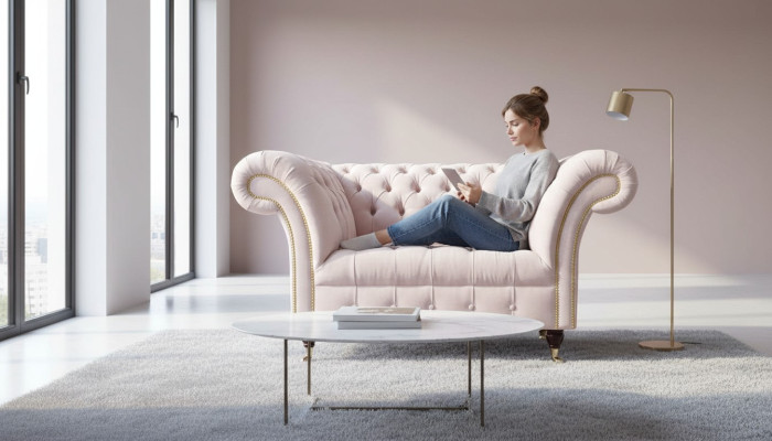 Krēsli Polster Sofa Tekstils Chesterfield Dīvāns 1 Sēdētājs Roza