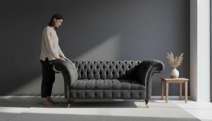 Dizain Chesterfield auduma dīvāns gultas dīvāns 2 vietas apdare tekstila audums Jauns