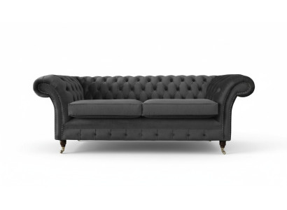 Dizaina Chesterfield dīvāns 3 sēdvietas pelēks dīvāns mīksto mēbelu-istabā.